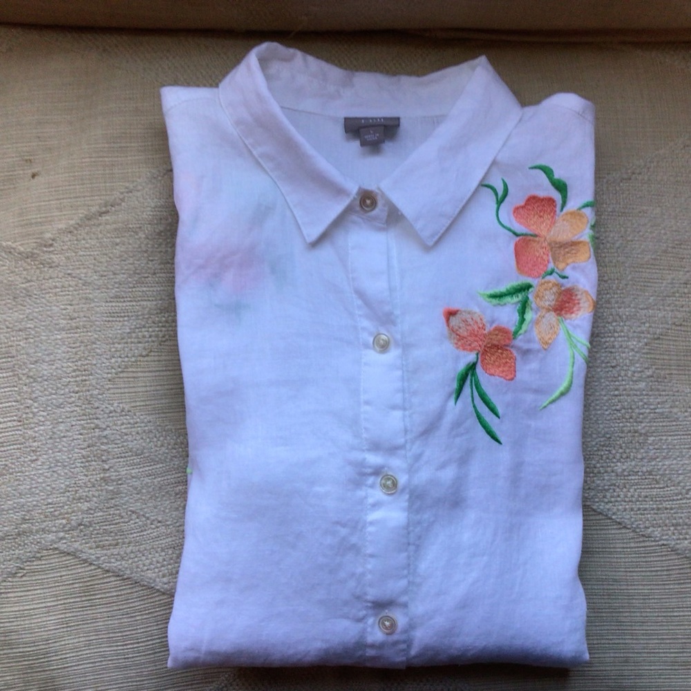 J. Jill Embroidered Linen Button Down Shirt